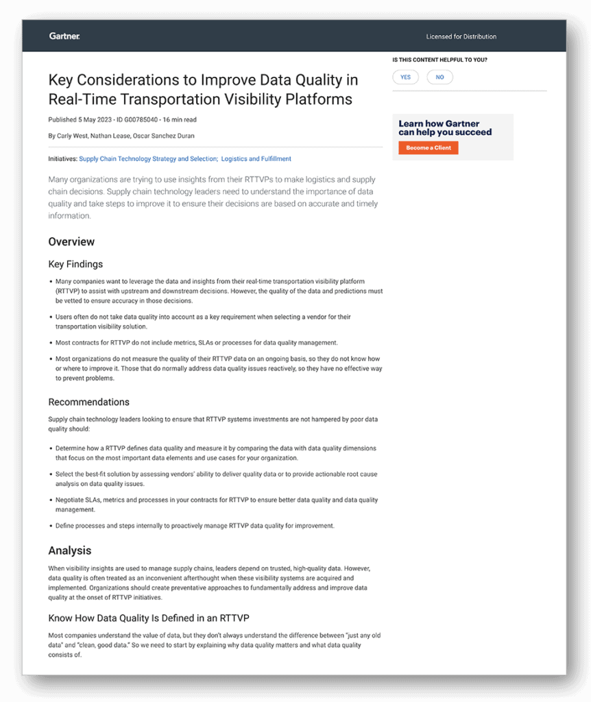 Key Considerations to Improve Data Quality in Real-Time Transportation Visibility Platforms Key Considerations to Improve Data Quality in Real-Time Transportation Visibility Platforms